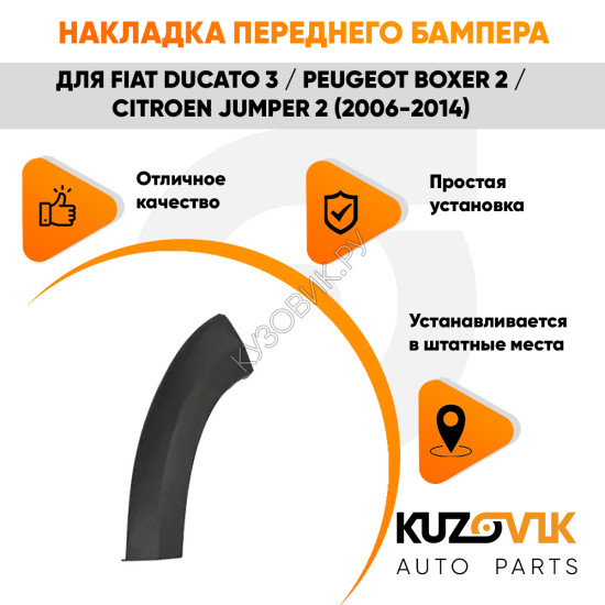 Накладка переднего бампера левая Fiat Ducato 3 / Peugeot Boxer 2 / Citroen Jumper 2 (2006-2014) расширитель KUZOVIK